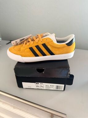 NOR Kids' Nora Suede Sneaker in Yellow with Black Stripes